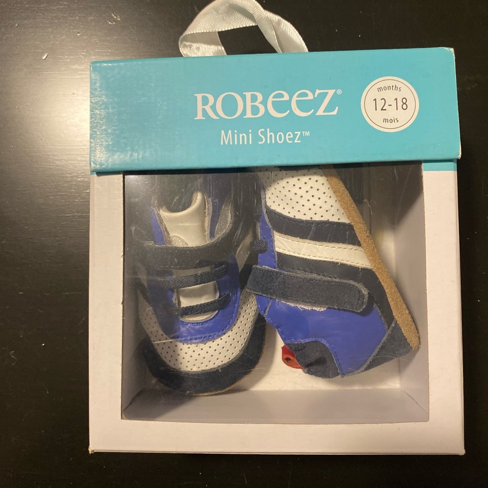 Robeez Trendy Trainer Baby Boy's - Blue - 12-18 Months Leather Upper & Outsole